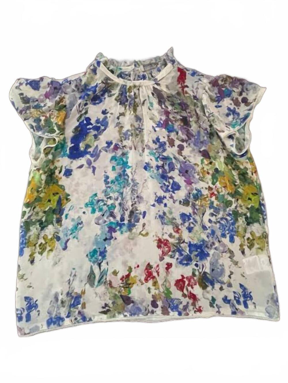 NEW GO BY GO SILK women's go flowy blouse in white multi